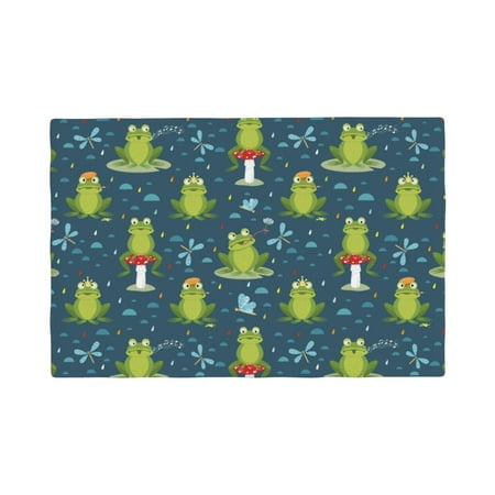 

Table Placemats Set of 4 - funny frogs dragonfly Raining 12x18 In Faux Linen Double Heat Resistant Place Mats Cloth Indoor/Outdoor Placemats Washable Table Mats for Dining Kitchen Party