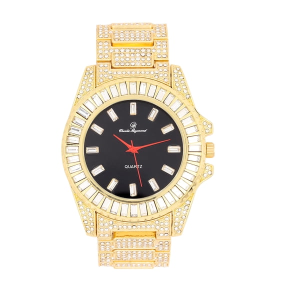 Baguette Cut Diamond Crystal Bling'ed Out Mens Watch - No Reasonable Doubt This is The Timepiece to Flaunt The Wealth - ST10372 (Gold Metal Black FSBA)