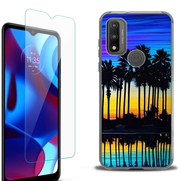 Slim-Fit Fashion Phone Case for Motorola Moto G Pure, with Tempered Glass Screen Protector, by OneToughShield ® - Palmtree