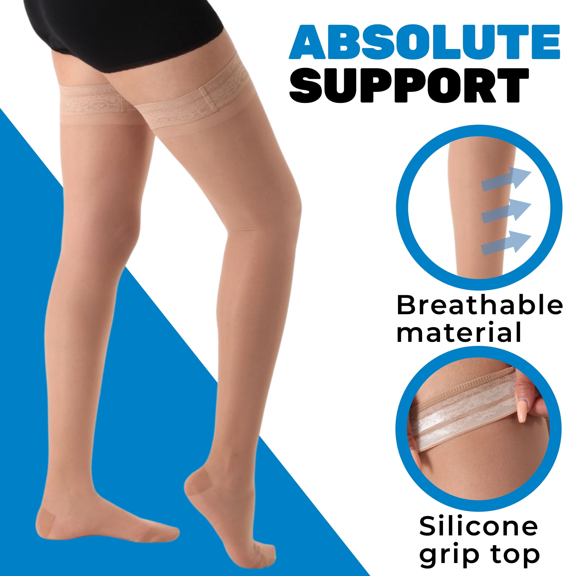 Made in USA Compression Thigh High for Women Swelling 20-30mmHg Nude, Small