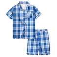 thumbnail image 2 of 2 Pieces Pajama Set for Kids Girls Plaid Silk Pajamas Girls stain Short Sleeve Easter Sunday Soft Fit Festival Trendy Fashion Loungewear SetWith Pockets #Blue 6-7 Years, 2 of 4