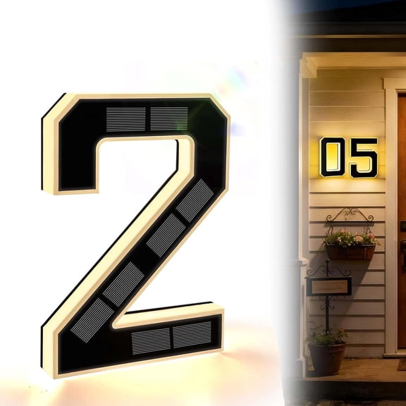 Solar House Numbers for Outside Lighted, Solar Address Sign Waterproof LED Illuminated Address Plaque, Auto On/Off Solar Powered House Numbers for Yard Garden Driveway Wall Mounted Easy Install (2)