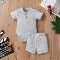 thumbnail image 2 of Kiapeise Unisex Newborn Ribbed Knitted Cotton Short Sleeve Tops + Shorts, 2 of 7