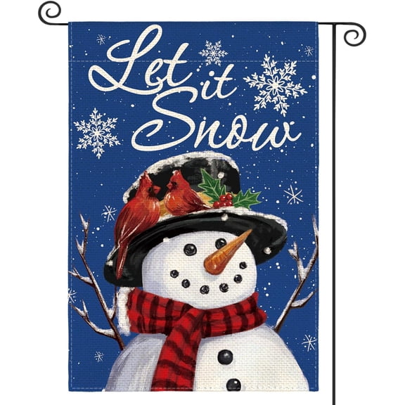 SM-XLHN Let It Snow Snowman Snowflake Christmas Garden Flag 12x18 Inch Double Sided, Blue Winter Farmhouse Yard Outdoor Decorative Flag