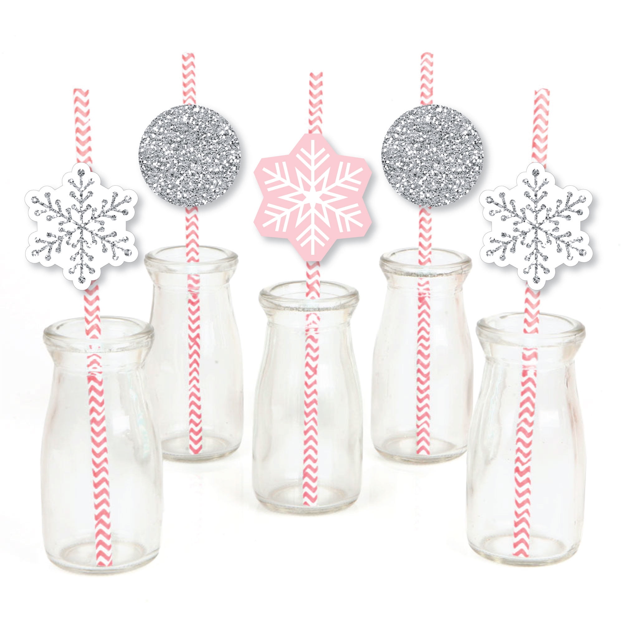 Set of 24 Shaped Snowflake Holiday Party and Winter Wedding Wine Glass Markers Big Dot of Happiness Winter Wonderland 