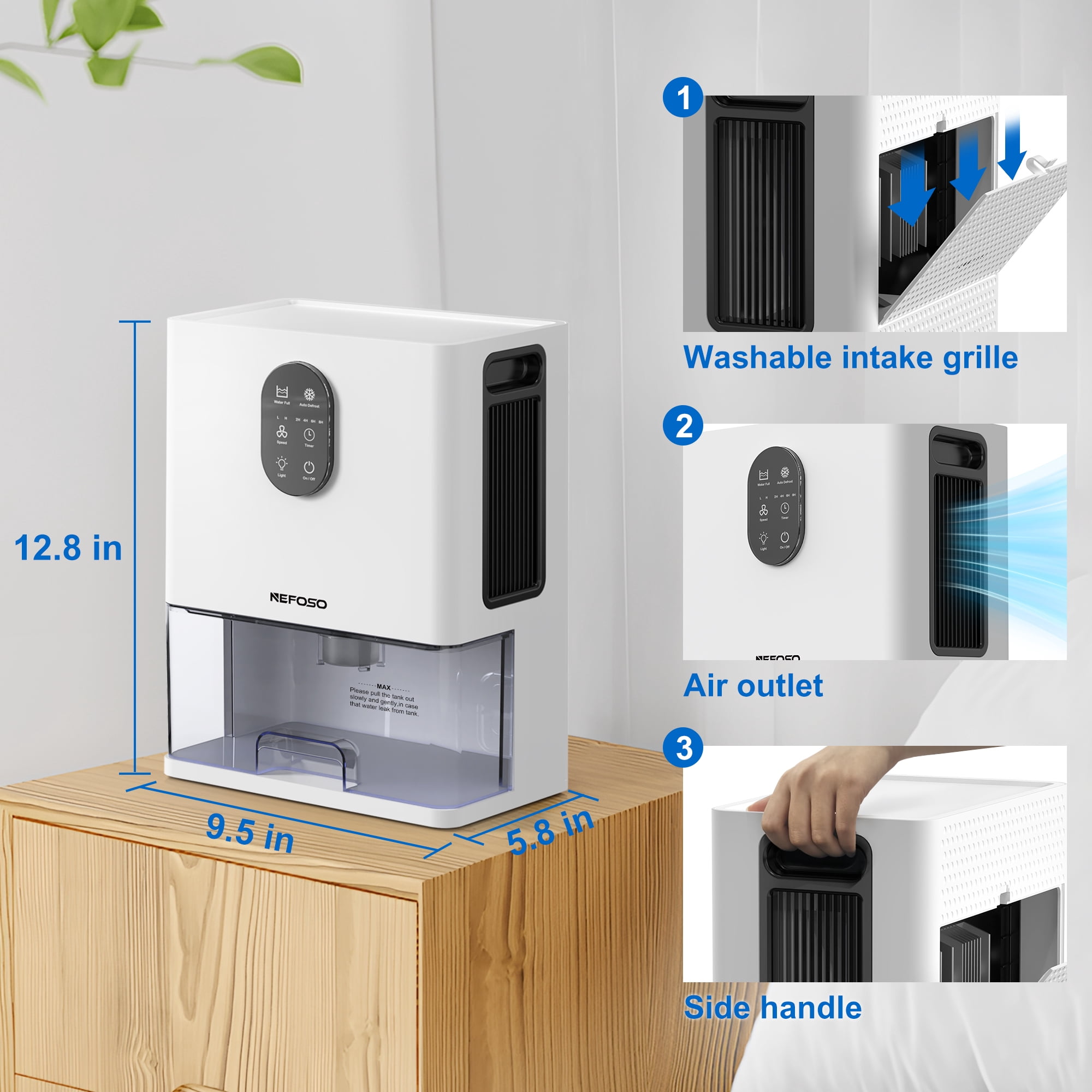 Nefoso 101 oz Dehumidifier for Basement, 800 sq. ft Coverage Area Quiet Dehumidifier with Timer, Sleep Mode, Defrost, 7 Color Light for Home Bathroom Bedroom Living Room Closet RV