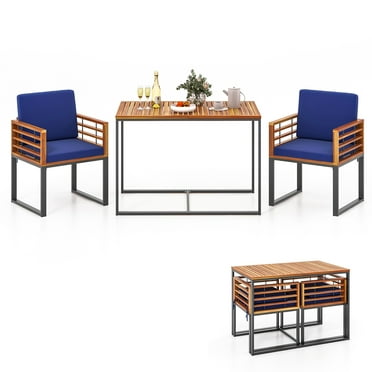 Gymax 3 Piece Outdoor Dining Set 2 Acacia Wood Armchairs w/ 43.5 Inch Dining Table