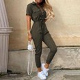thumbnail image 2 of Aoochasliy Womens Pants Clothes Fall Fashion Solid Color Casual Lapel Belt Short Sleeve Overalls, 2 of 5