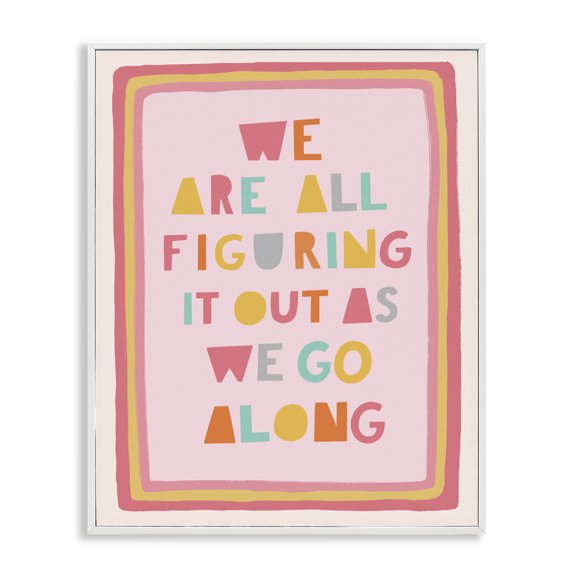 Stupell Industries Contemporary Figuring Out as We Go Phrase Playful Pink Shapes White Framed Giclee Art, 16 x 20, by Nancy McKenzie