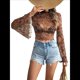 thumbnail image 2 of Camiseta de Larga con Estampado Floral Transparente Y2K, Cuello Redondo, Mangas Acampanadas y para Mujer Marrón S, 2 of 10