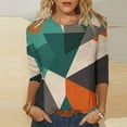 thumbnail image 2 of HKEJIAOI T-Shirts à Manches 3/4 pour Femmes Col Ras du Cou Imprimé Floral Hauts d'Été m, 2 of 6
