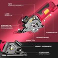 thumbnail image 5 of Circular Saw, Corded 4 Amps, 480W/3700RPM Mini Compact Circular Saw, with Laser Guide Scale Ruler/ Vacuum Port 3 Blades for Cutting Wood Tile Plastic Soft Metal, 5 of 7