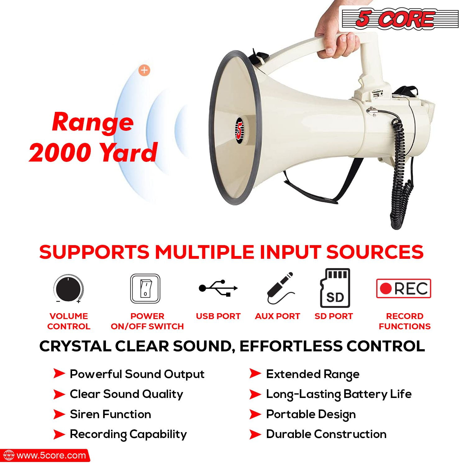 100W Long-Range Voice Amplifier with Siren, USB/SD/AUX Inputs & Weatherproof Design - Portable PA Speaker for Sports, Events, and Emergency Alerts