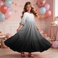thumbnail image 6 of ITSAME Girls Maxi Dress Round Neck Ruffled 3/4 Sleeve Gradient Print Summer Flowy Casual A-Line Dress Black Size 8, 6 of 7