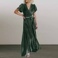 thumbnail image 3 of Femmes Surplice Longues Robes V-Cou Manches Courtes Parti de Couleur Unie Robe de Soirée Longue Robes de Retour, 3 of 7