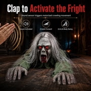 Crawling Zombie Animatronic, Scary Crawling Zombie,Halloween Animatronic Zombie Prop, Sound Activated Ghost Decoration With Light Up Eyes For Haunted House, Porch, Party & Spooky Home Decor