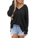 thumbnail image 2 of Tops de otoño para mujer, camisas de manga larga con cuello en V, informales, con abertura, Top holgado de talla grande con bolsillo en el pecho, negro S, 2 of 6