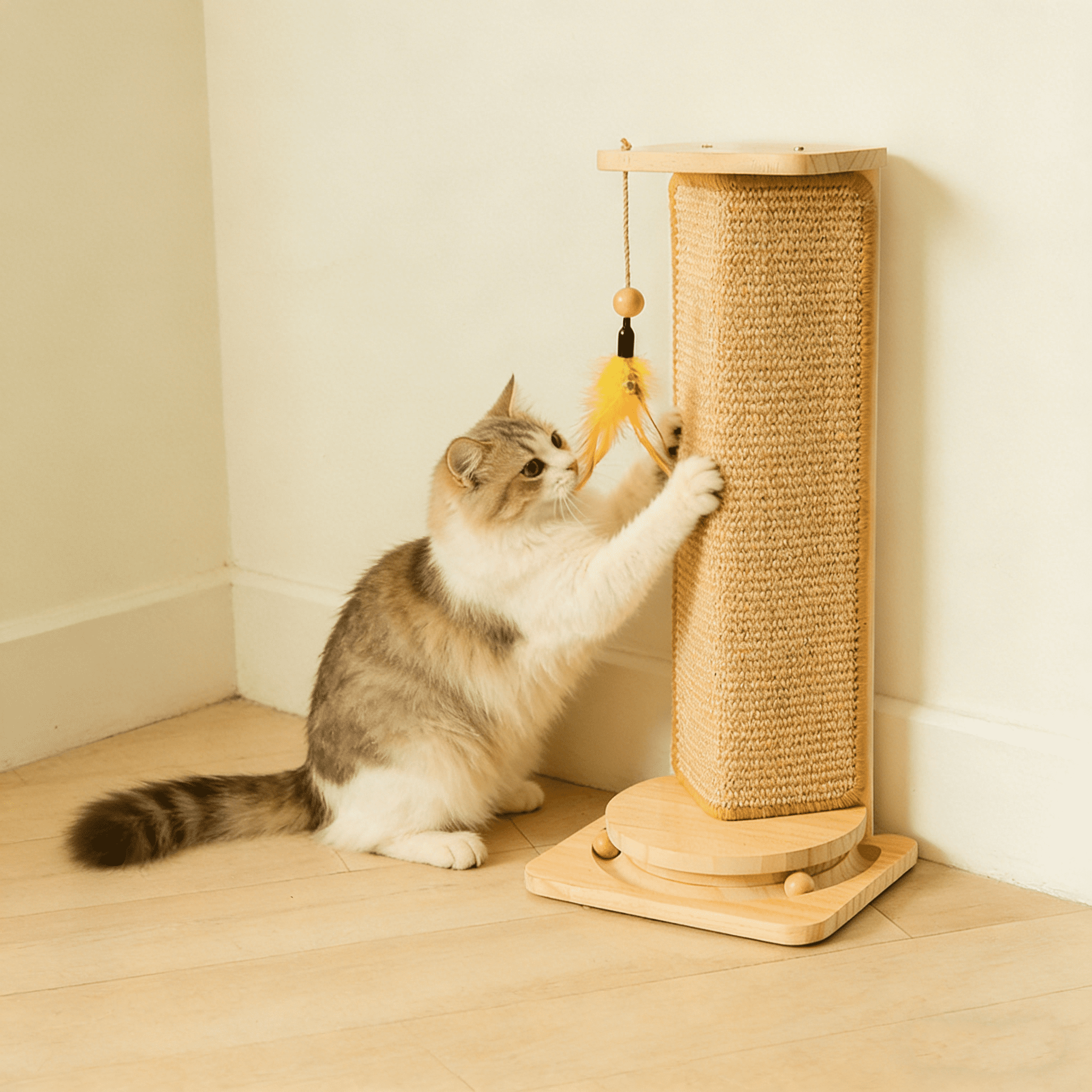 23" Under-Furniture Cat Scratcher, Sisal Scratching Post for Couch Corner, Furniture Protector Scratch Pad for Sofa with Toy Ball