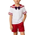thumbnail image 2 of Kids Boys Sailor-Style Uniform Set Shirt Shorts Bow Tie Outfits Size 5-12 Red-A, 2 of 9