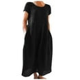 thumbnail image 1 of Robes Femmes Été Confortables Amples Couleur Unie Manches Courtes Longue Robe, 1 of 6