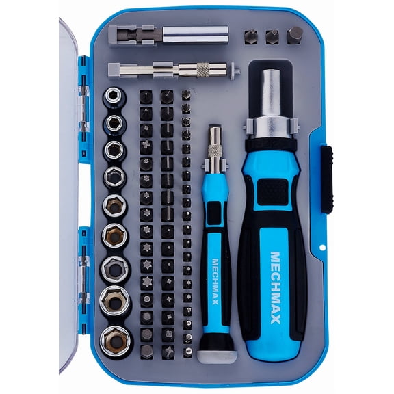MECHMAX 68-Piece Ratcheting Screwdriver Set - Magnetic Bit Driver Kit with Sockets & Precision Tools in Impact Case, Home & Auto DIY Gift - MM8801