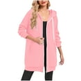 thumbnail image 4 of FDGIU Women's Oversized Zip Up Long Hoodie - Lightweight Fleece Long Tunic Jacket with Pockets, Winter Warm Cozy Sweatshirt, 4 of 6