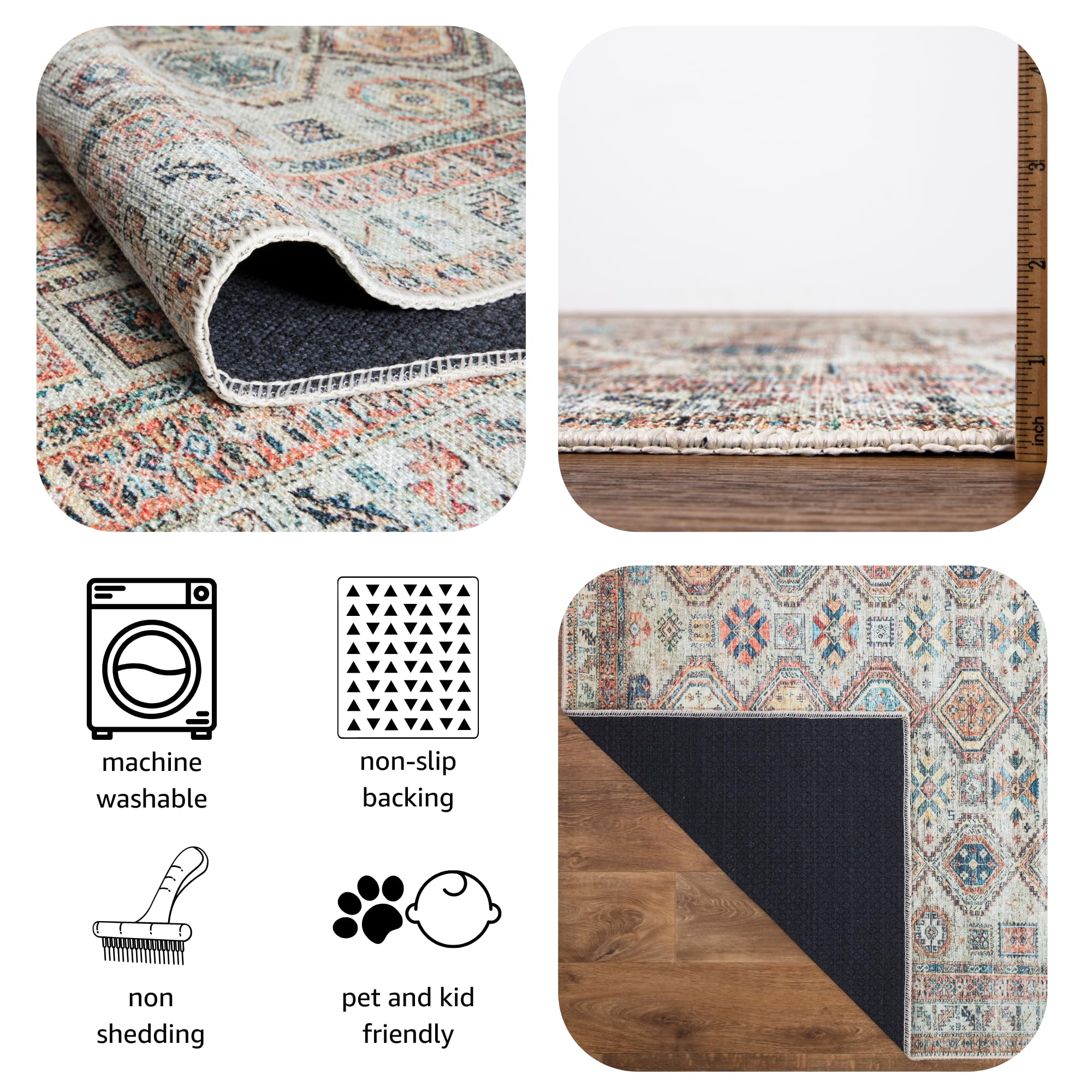 Keen Home Design Machine Washable Area Rugs with Non-slip Backing, Ideal for Hallway, Living Room, Bedroom, Kitchen and Laundry Room, Vintage Moroccan and Low Pile Rug - ( 2'6'' x 7')