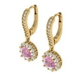 thumbnail image 2 of 2.235 ct Lever-Back Drop Dangle Earrings for Women | 6mm Round Cut Simulated Pink Diamond | 18K Yellow Gold, 2 of 5