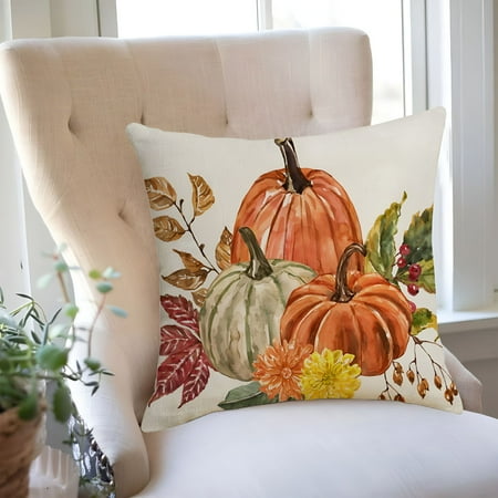 XIBUFE 2026 New Fall Throw Pillows for Couch 18X18 Pumpkin Maple Leaf Fall Indoor Outdoor Decor Square Pillows for Sofa Living Room Orange