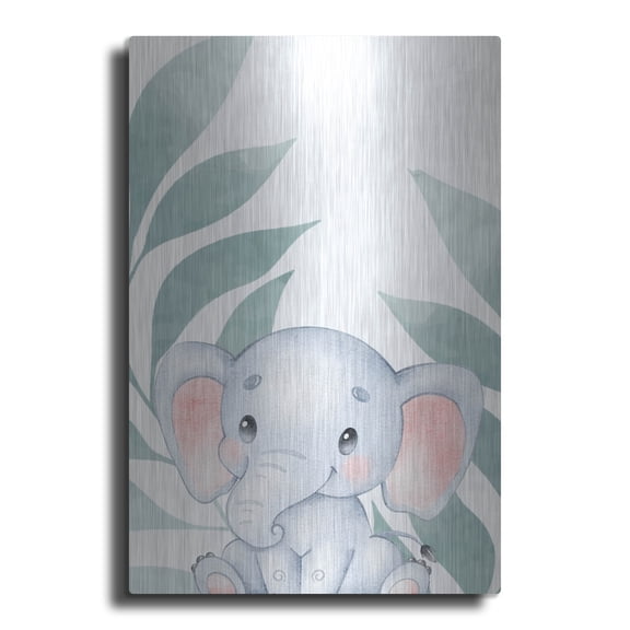 Luxe Metal Art 'Safari Baby Elephant' by Petals Prints Design, Metal Wall Art, 12"x16"