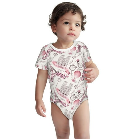 

Kdxio Romantic Travel In Paris Pattern Unisex Baby Cotton Short Sleeve Bodysuits-12 Months