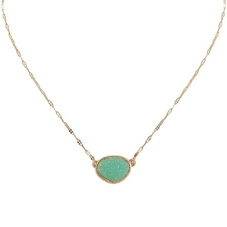 Humble Chic Simulated Druzy Delicate Necklace - Chain-Link Simple Pendant, Aqua