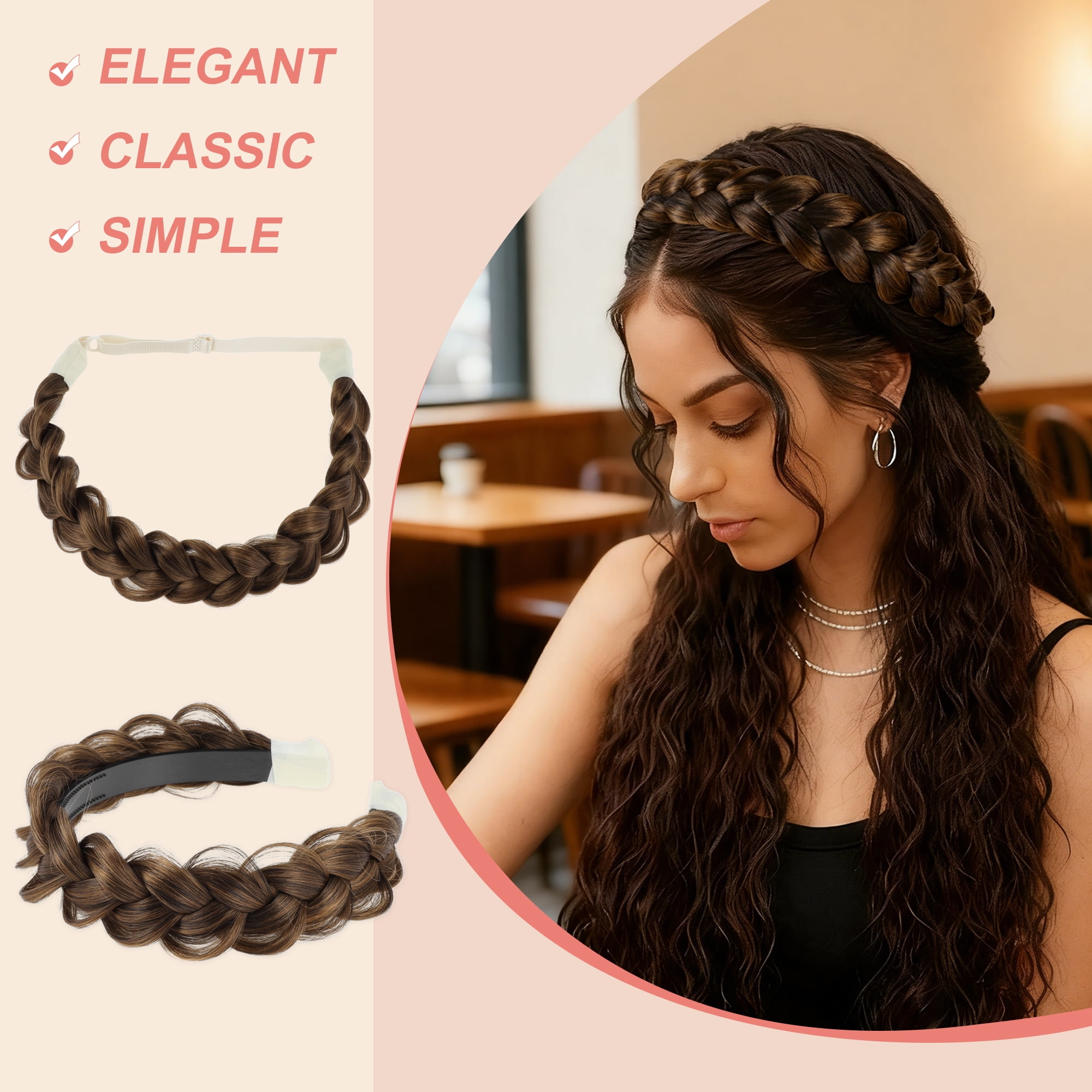Unique Bargains Braided Hairpiece Elastic Band for Various Looks 1 Set Brown
