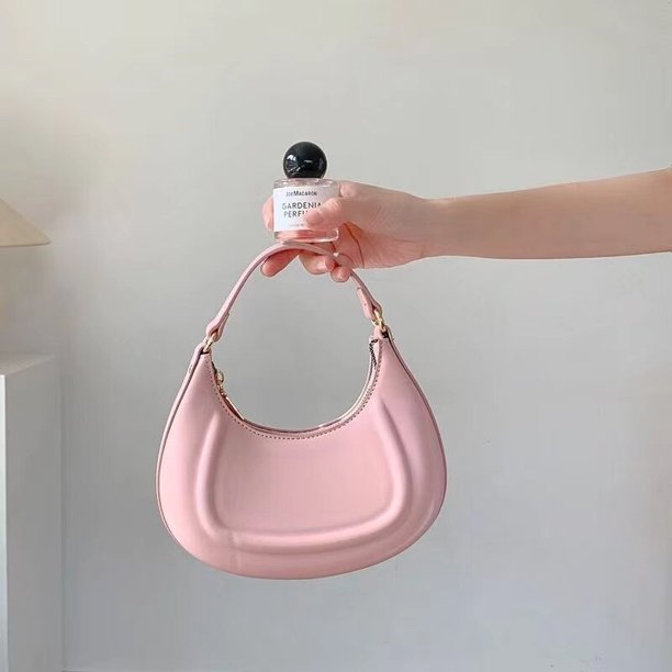 Bolso Hobo de color marfil para mujer, bolsa de mano pequeña de cuero negro, media luna, color rosa Fivean unisex