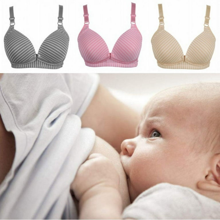Women Maternity Nursing Bra Stripes Flower Lace Wire Free Seamless Front  Closure Breastfeeding Underwear 
