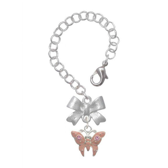 Delight Jewelry Silvertone Pink Butterfly with 2 Pink Crystals - Silvertone Bow Charm Accessory for Tumblers and Thermal Cups