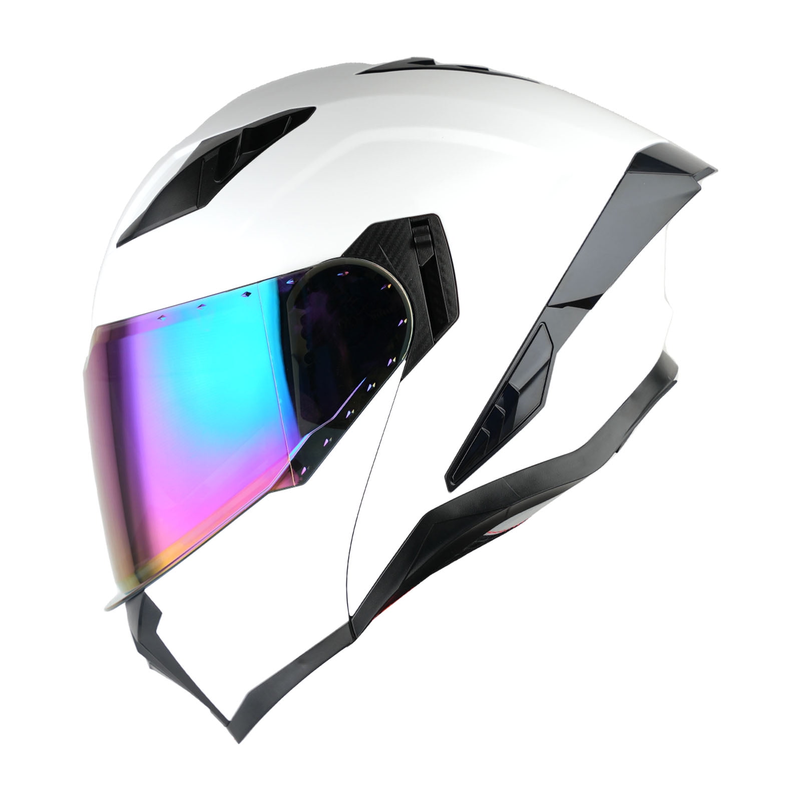 1Storm Motorcycle Modular Flip up Dual Visor Helmet Street Bike Sun Shield Full Face KT928: Glossy White + One Extra Clear Shield