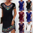 thumbnail image 1 of Ganfancp Women's Mode Confortable Décontracté Ethnique Manches Courtes Col Rond Imprimé Dress For Maison, 1 of 7