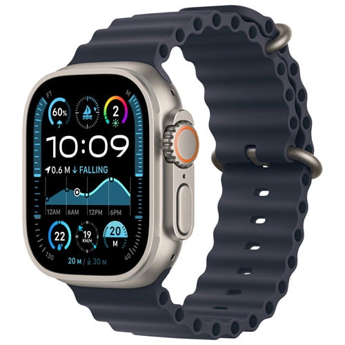 Refurbished (Excellent) - Apple Watch Ultra 2 (GPS + Cellular) 49mm Natural Titanium Case with Navy Ocean Band