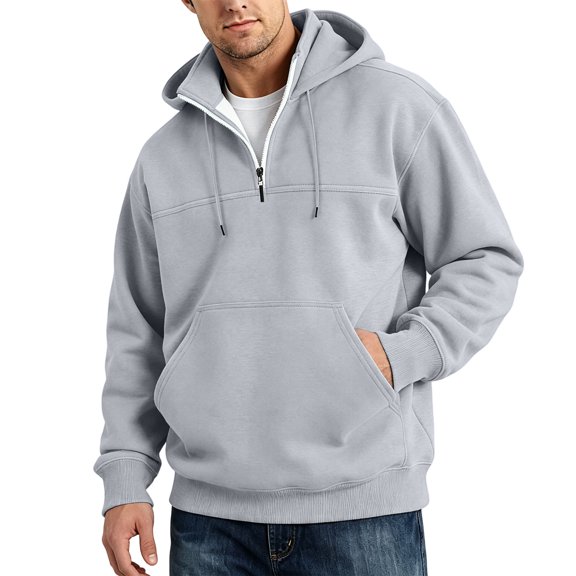 Fabrcox Quarter Zip Hoodie Fleece Thermal Mens Sweatshirt Hoodie Oversized Daily Casual Streetwear Athletic Workout Fall Winter Warm Mens Pullover Hoodies Light Gray L