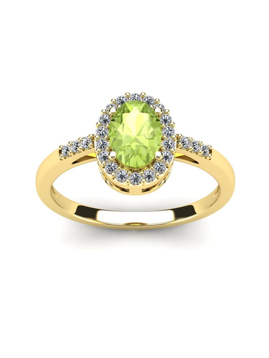 1 Carat Oval Shape Peridot and Halo Diamond Ring In 14K Yellow Gold by SuperJeweler