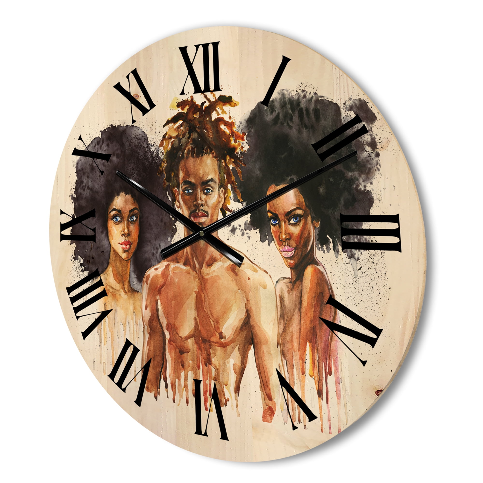 Designart 'Afro American Fashion Portraits' Glam Wood Wall Clock