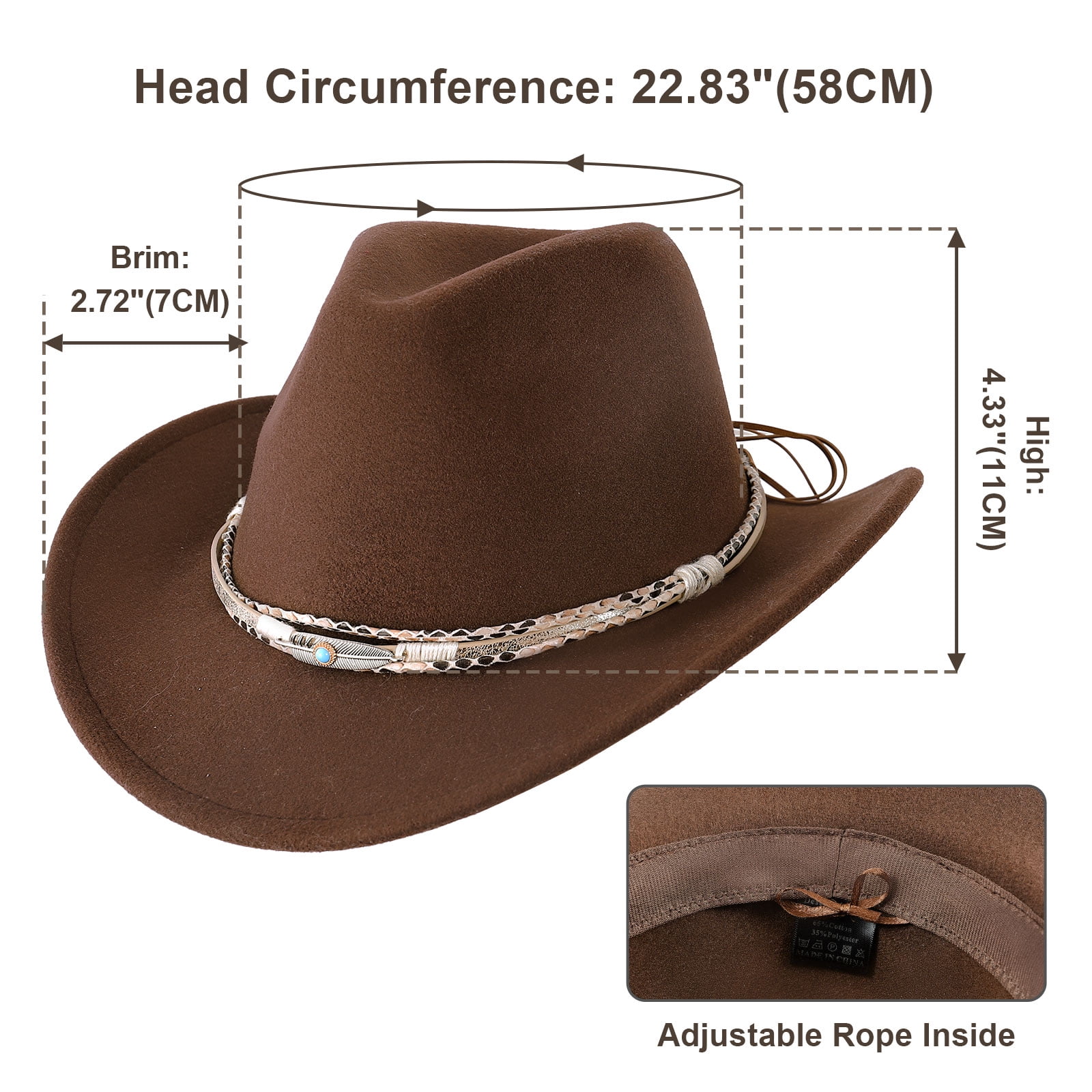 WoWstyle Cowboy Hat for Adult Men Women Cowgirl Hat with