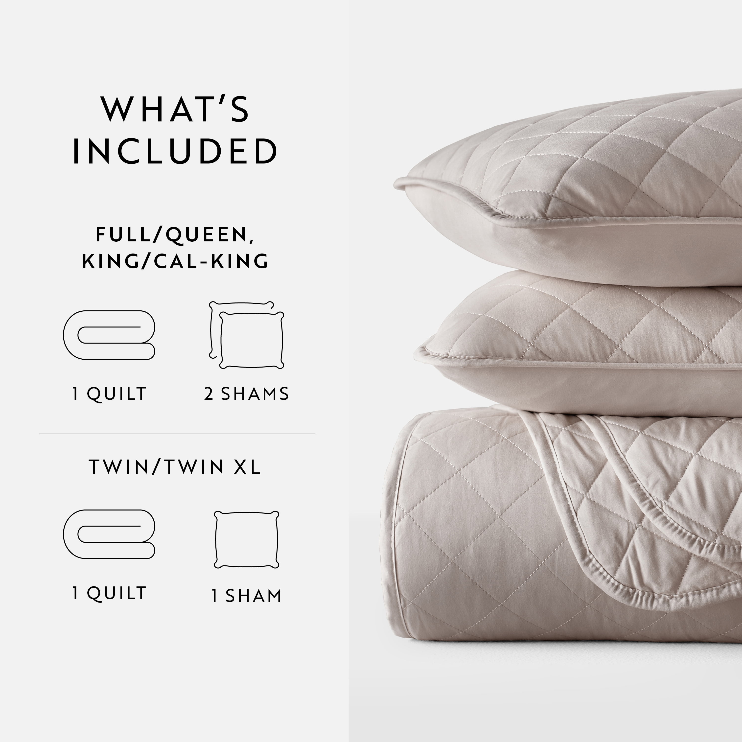 Noble Linens 3-Piece Latte Diamond Stitch Quilt Set, Full/Queen