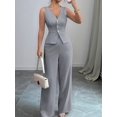 thumbnail image 5 of Women'S 2 Piece Outfits Elegant Blazer Vest Pockets Wide Leg Pant Suit Casual Matching Set Gray L, 5 of 6