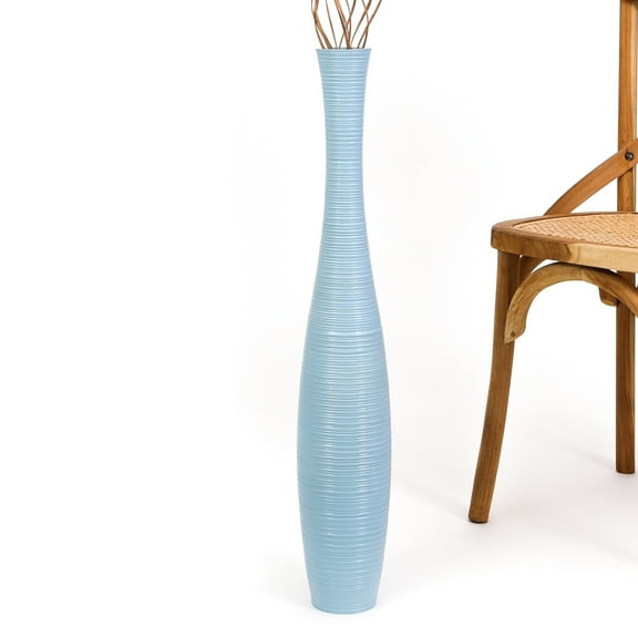 Leewadee Large Blue Home Decor Floor Vase - Wooden 26 inch Tall Farmhouse Decor Flower Holder For Fake Plant And Pampas Grass