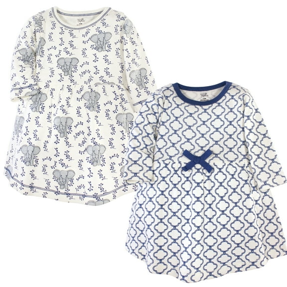 Luvable Friends Touched by Nature Long-Sleeve Dresses 2pk, Gray Elephant, 0-3M