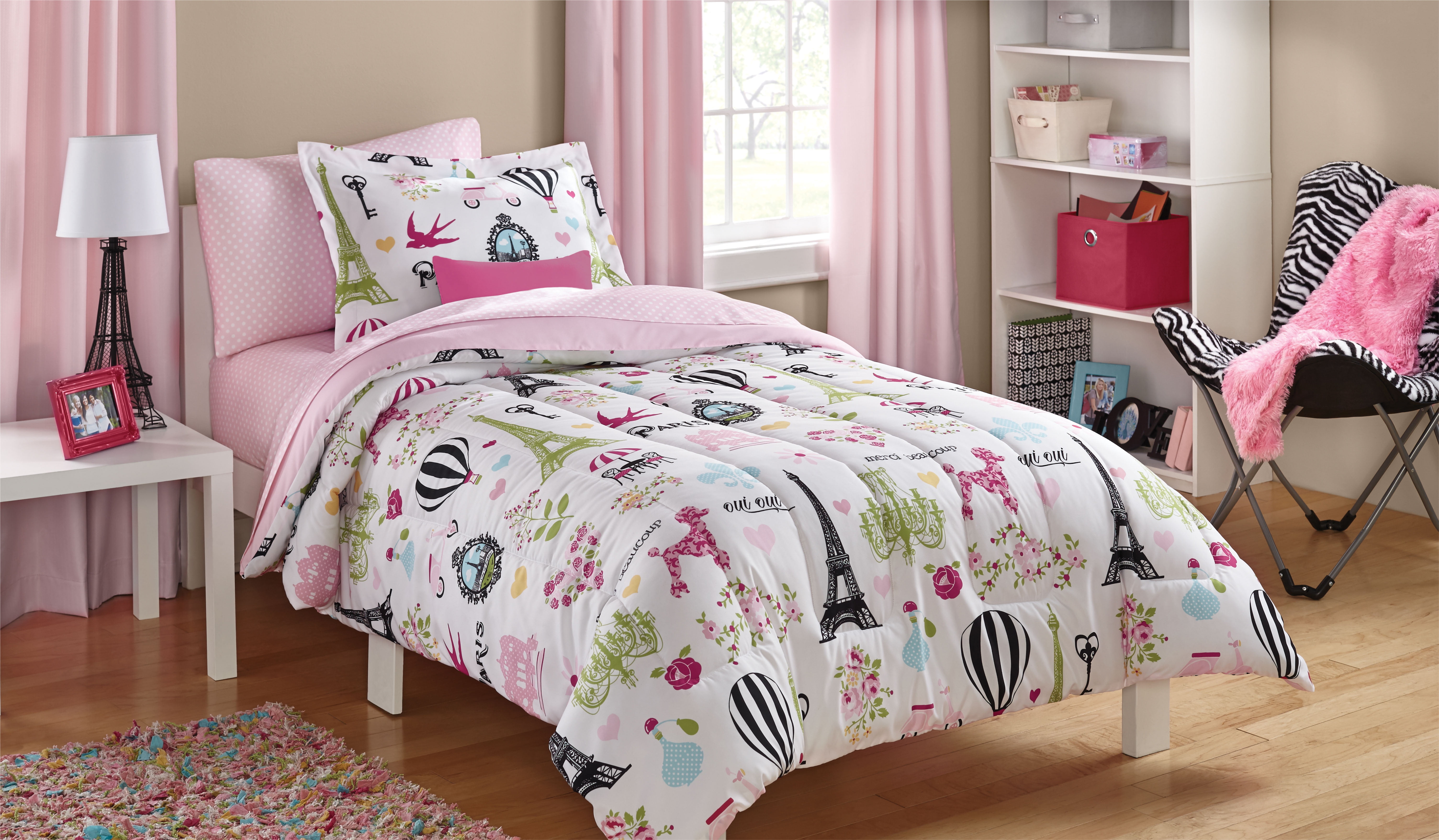 Your Zone French style Printed Paris Bed-in-a-Bag, Twin With Comforter Sham...