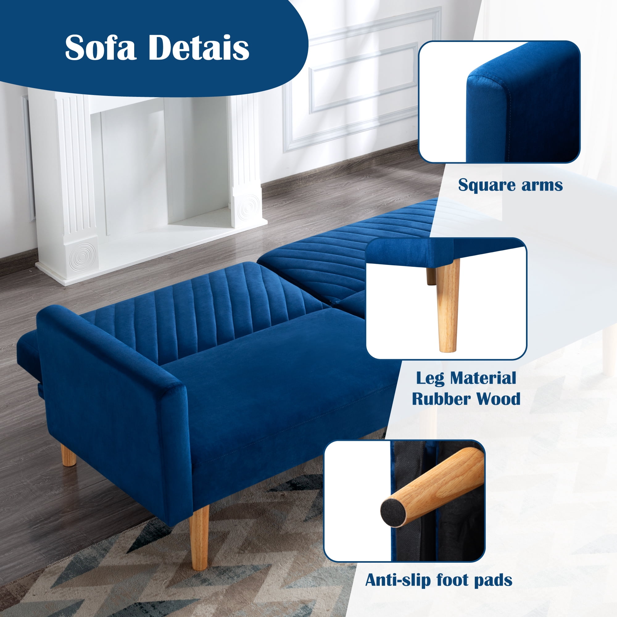 Futon Sofa Bed,Sleeper Sofa,Small Sofa,Loveseat,Mid Century Modern Futon Couch,Sofa Cama,Couches for Living Room,Black