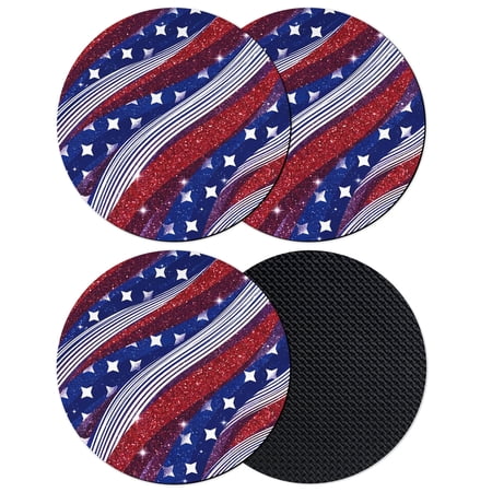 Independence Day Coasters Set of 4 Absorbent Coasters for Drinks Retro Star Stripe Waves Boho Red Blue Coaster for Desk Coffee Table Protection Home Decor House Warming Gifts 4